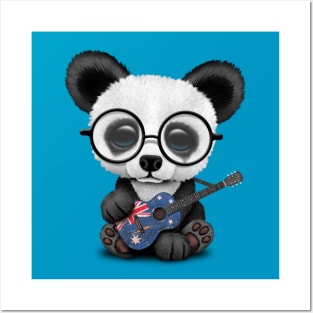 Baby Panda Playing Australian Flag Guitar Posters and Art